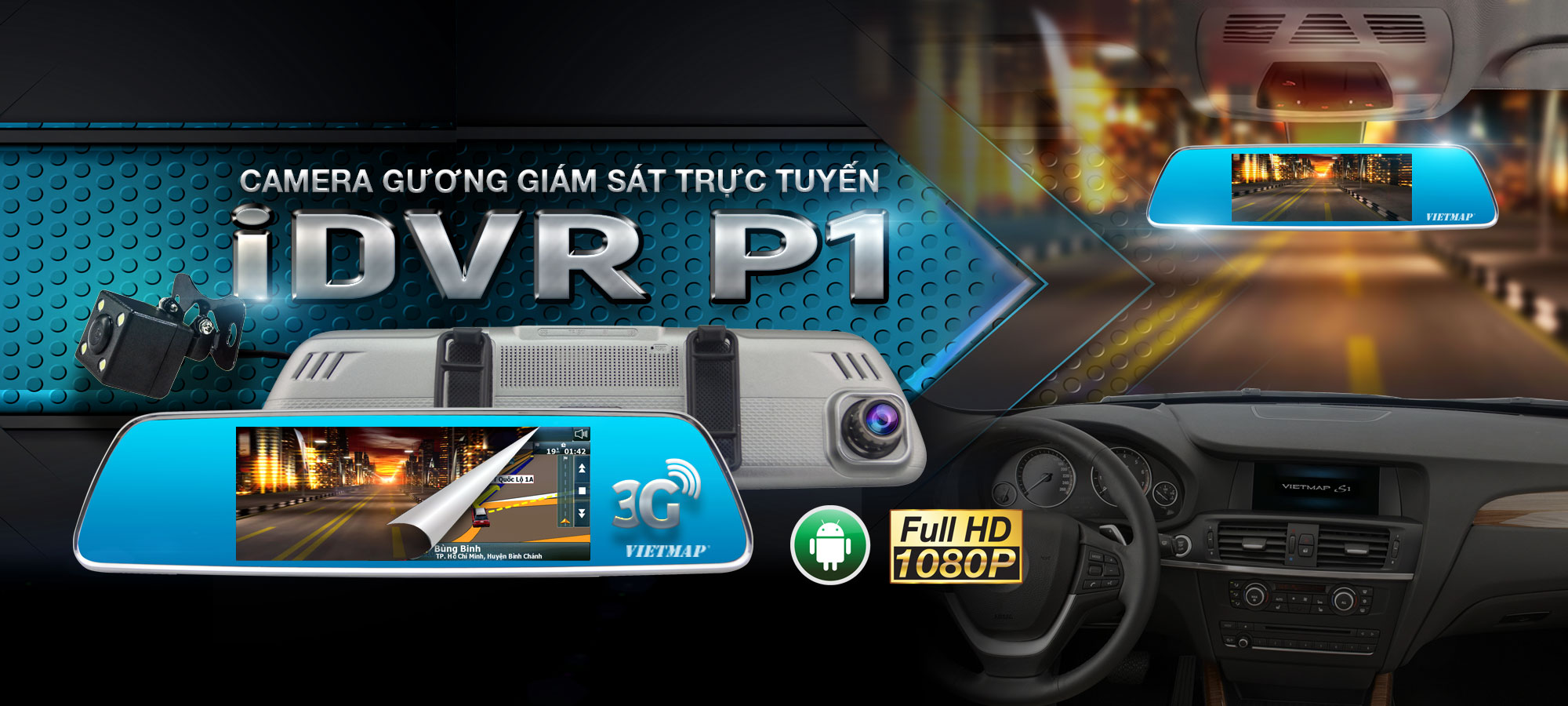 Vietmap IDVR P1 - Camera Hành Trinh Gương Giám Sát Từ Xa