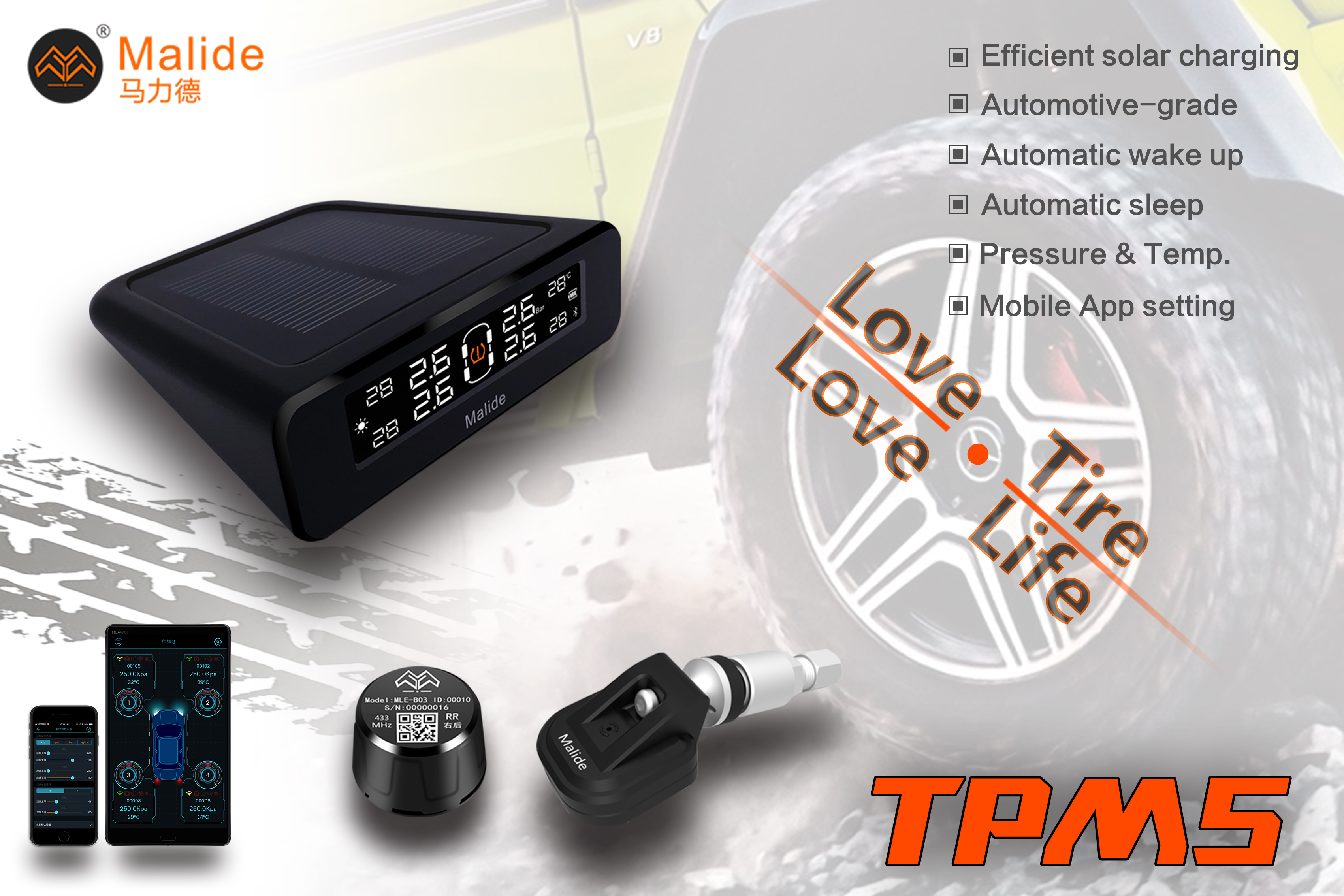 Cảm Biến Áp Suất Lốp Malide B06 Van Trong