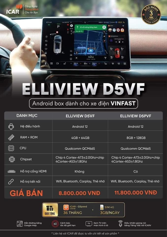 Android Box Elliview D5VF Dành Riêng Cho Xe Vinfast